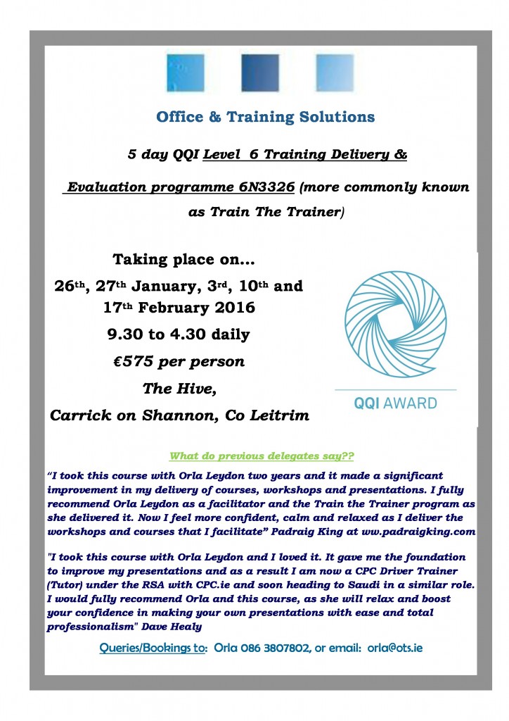 QQI Level 6 Training Delivery & Evaluation