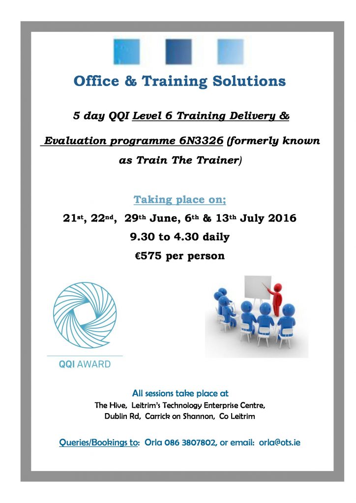 QQI Level 6 Training, Delivery & Evaluation JuneJuly16