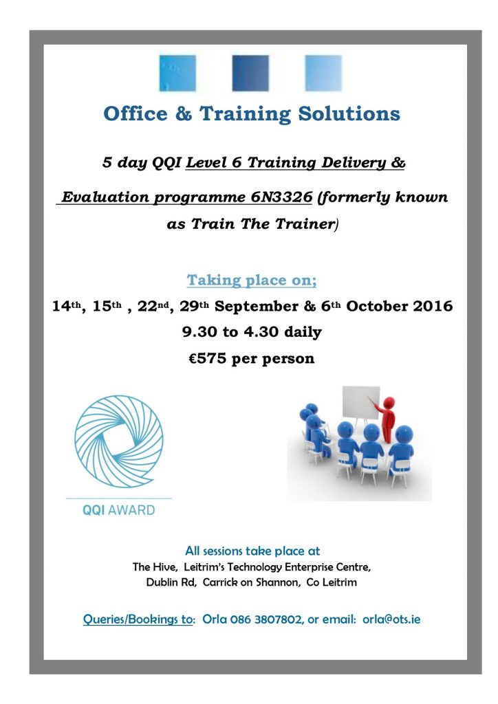 QQI Level 6 Training, Delivery & Evaluation SepOct16