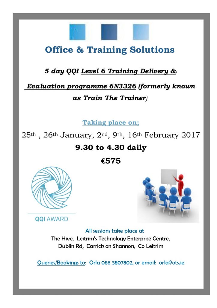 QQI Level 6 Training, Delivery & Evaluation JanFeb17